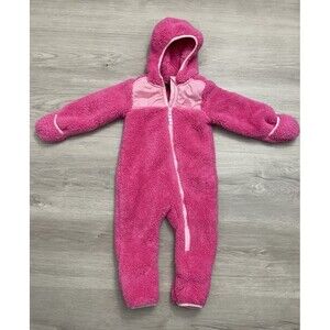 SNOZU  Girl 18 months Pink Fleece Hooded Snowsuit w/Hand & Foot Fold Over Covers